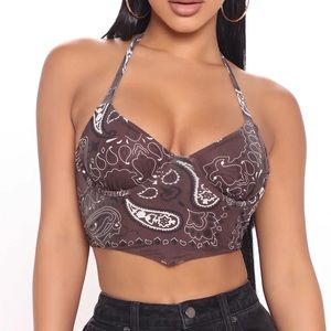 Fashion Nova Chocolate Paisley Halter Neck Corset Crop Top